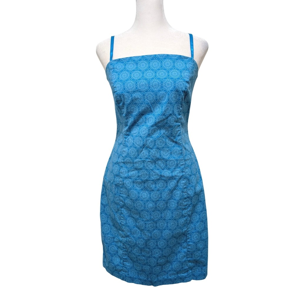 Blue Geometric Print Mandala Mini Dress Spaghetti Strap Y2K The Limited Sz 4